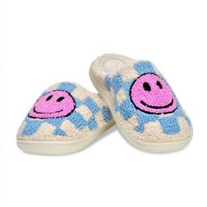 NEW ISCREAM kids' happy check slippers in blue & pink